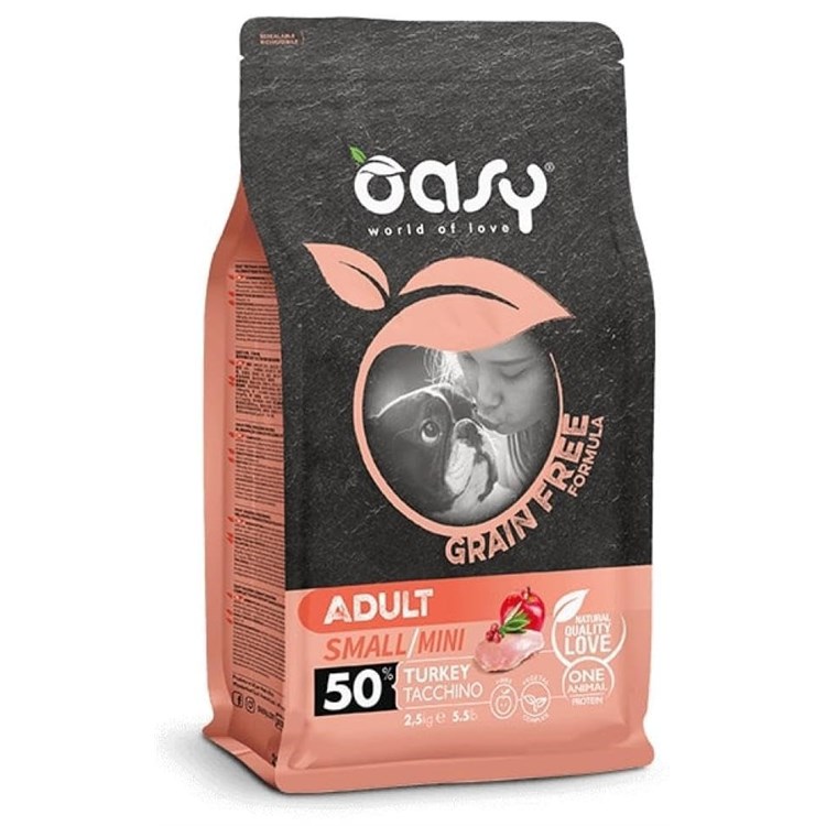 Oasy Dog Grain Free Adult Small Mini Tacchino 2,5 kg Crocchette Per Cani