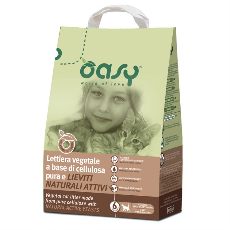 Oasy Lettiera Vegetale A Base di Cellulosa Pura e Lieviti Naturali Attivi 6 lt