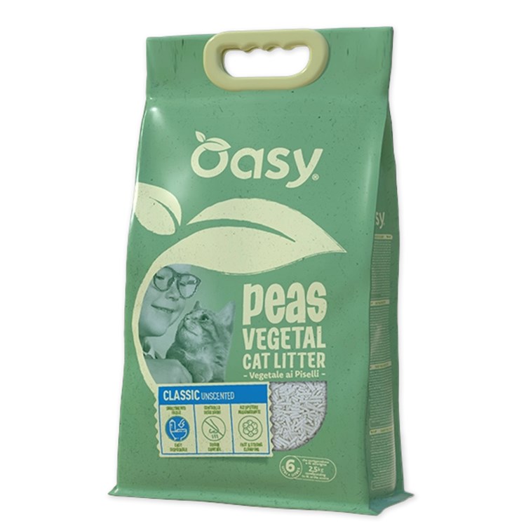 Oasy Lettiera Vegetale ai Piselli Classic Unscented 6 LT Agglomerante Senza Profumazione per Gatti