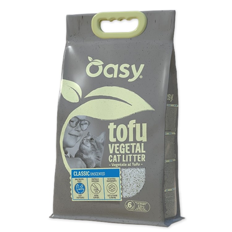 Oasy Lettiera Vegetale Tofu Classic Unscented 6 LT Agglomerante Senza Profumazione per Gatti