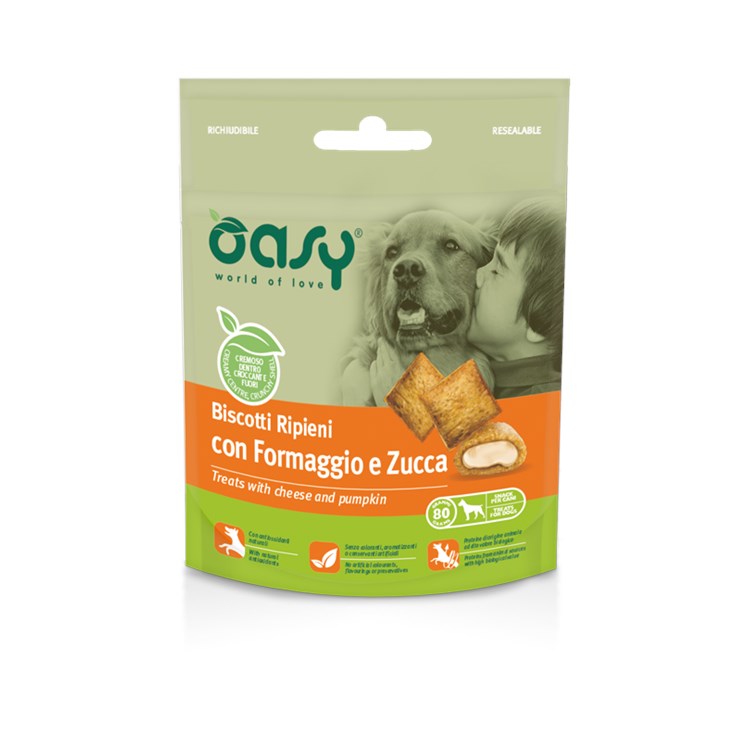 Oasy Snack Biscotti Ripieni Con Formaggio e Zucca per Cani 80 g