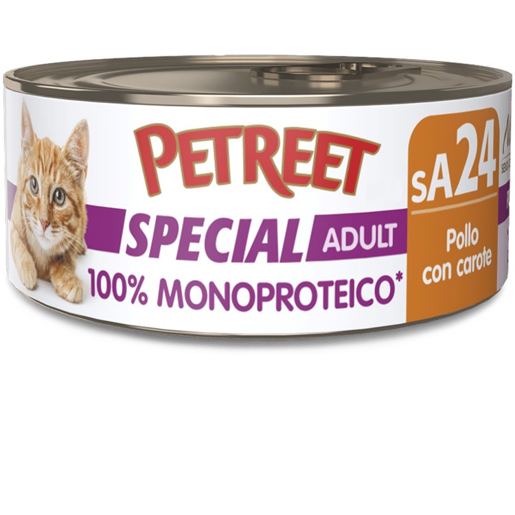 Petreet Monoproteico Pollo Con Carote 60 gr sA24 Lattina Umido Gatto