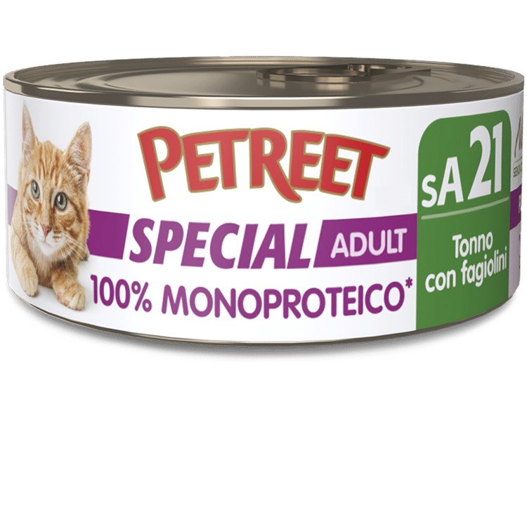 Petreet Monoproteico Tonno Con Fagiolini 60 gr sA21 Lattina Umido Gatto