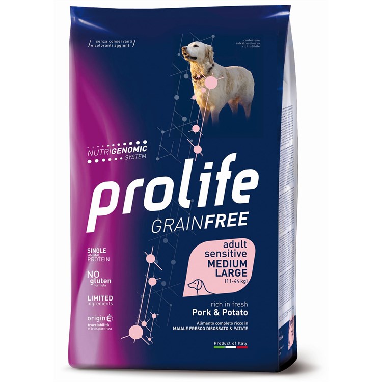 Prolife Dog Sensitive Medium Large Adult Maiale e Patate 2,5 kg Crocchette Per Cani