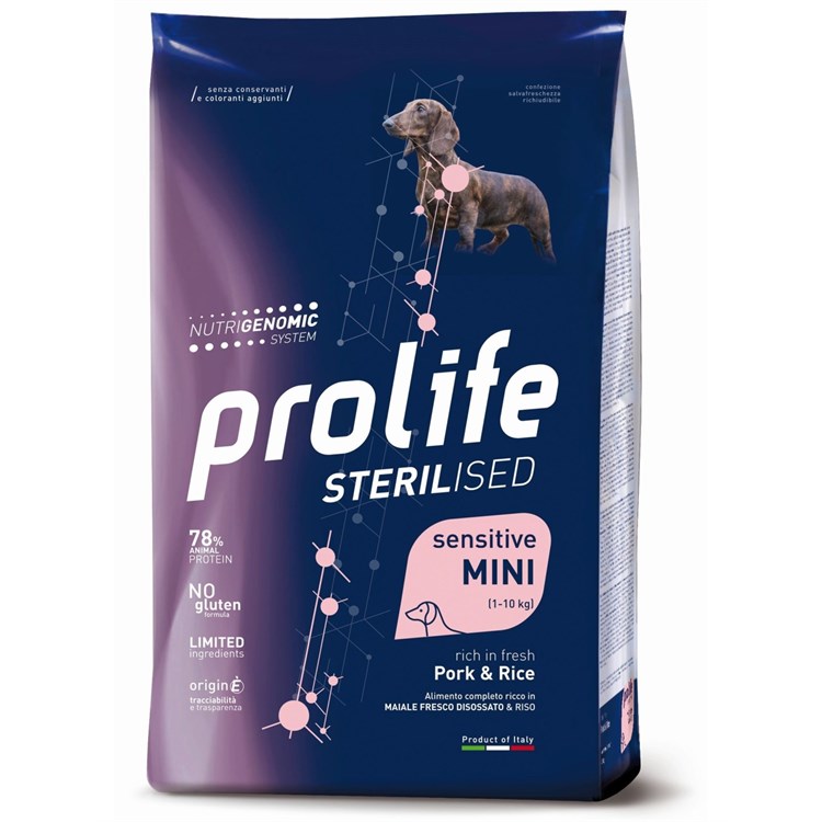 Prolife Dog Sensitive Mini Sterilised Maiale Riso 7 kg Cani Sterilizzati