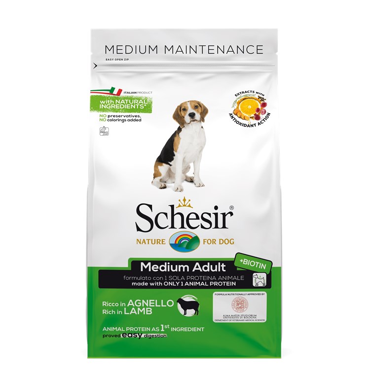 Schesir Dog Medium Adult Agnello Monoproteico Mantenimento 12 kg Per Cani