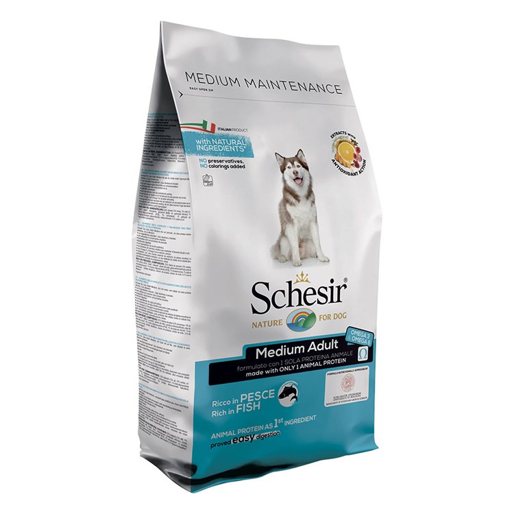 Schesir Dog Medium Adult Pesce Monoproteico Mantenimento 12 kg Per Cani