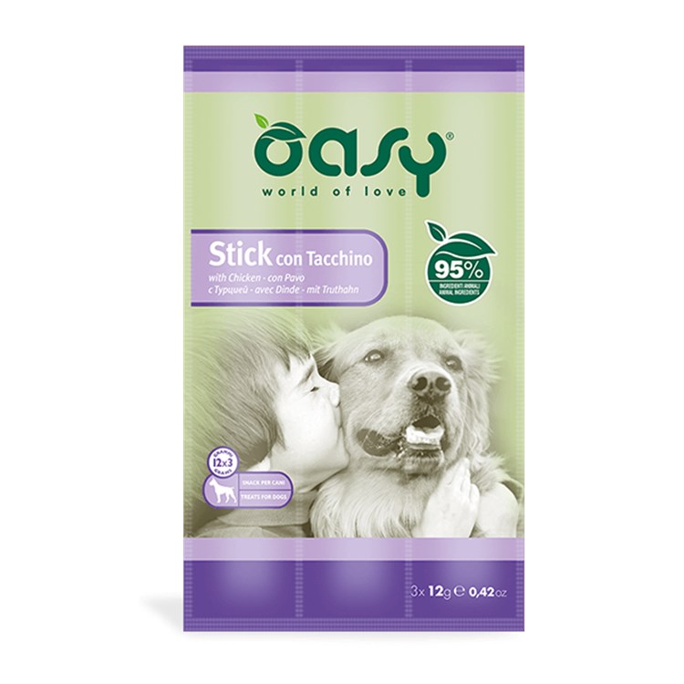 Snack Dog Oasy Stick 3 x 12 gr Tacchino Per Cane