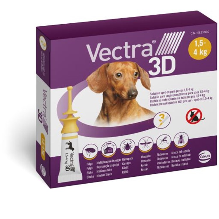 Vectra 3D Giallo Spot-On da 1,5 a 4 kg 3 Pipette per cani