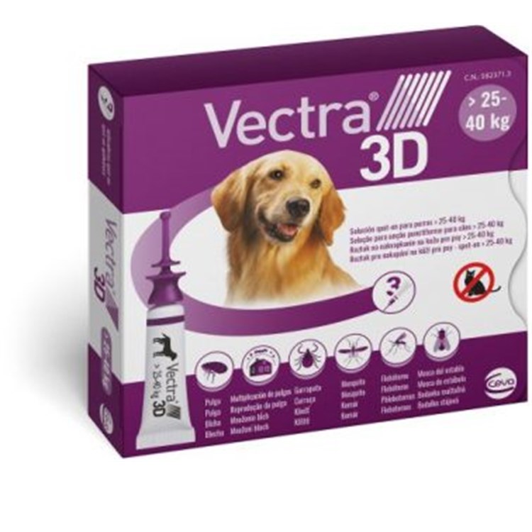 Vectra 3D Viola Spot-On da 25 a 40 kg 3 Pipette per cani