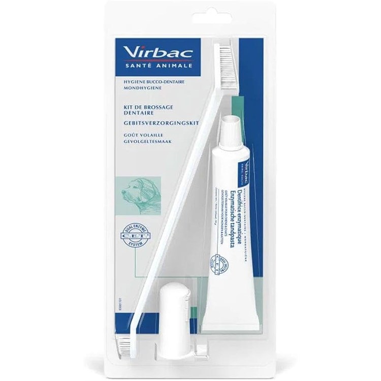 Virbac KIT Spazzolino, Ditale e C.E.T. Dentifricio enzimatico 70 gr Per Cani e Gatti